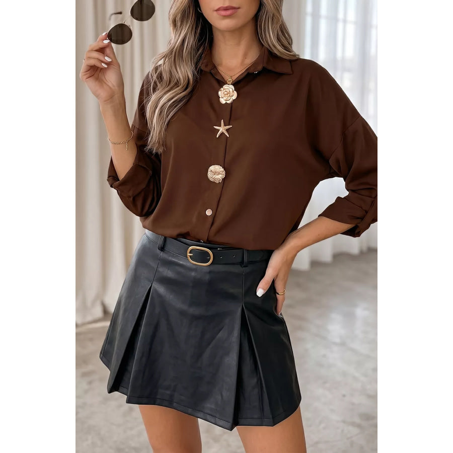 Multi Button Decoration Tab Long Sleeve Casual Shirt Apparel and Accessories