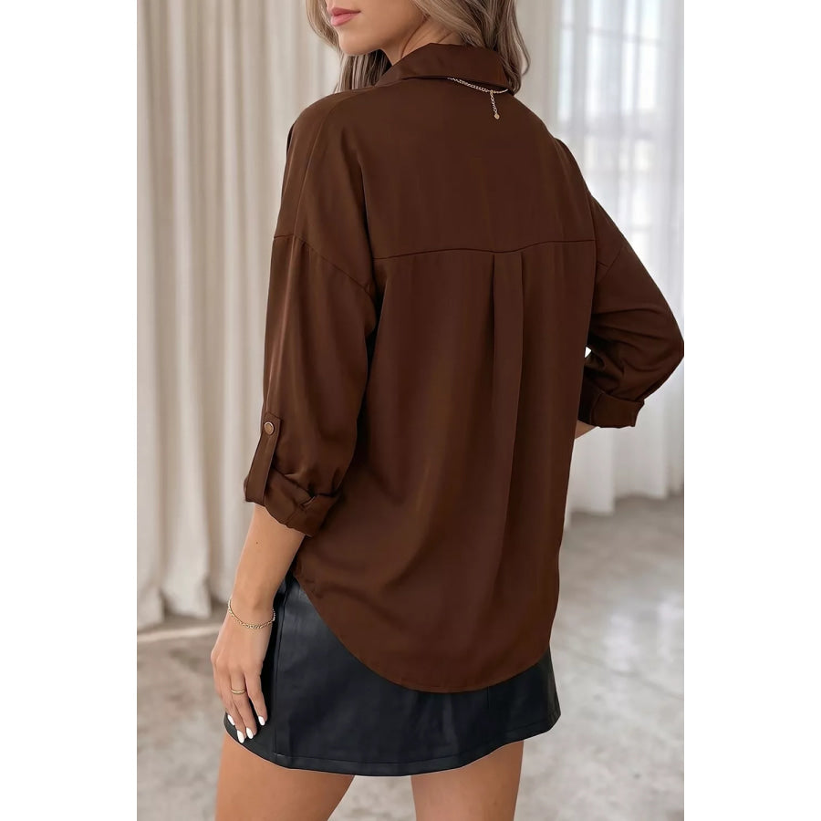 Multi Button Decoration Tab Long Sleeve Casual Shirt Apparel and Accessories