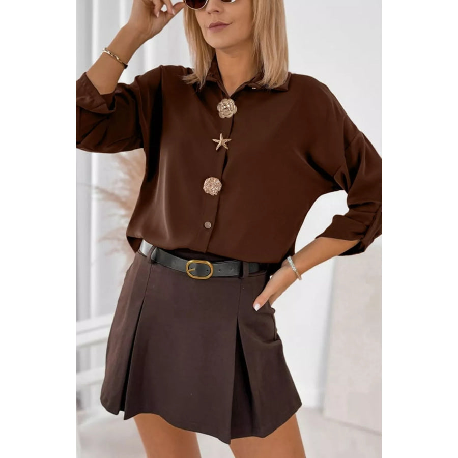 Multi Button Decoration Tab Long Sleeve Casual Shirt Apparel and Accessories