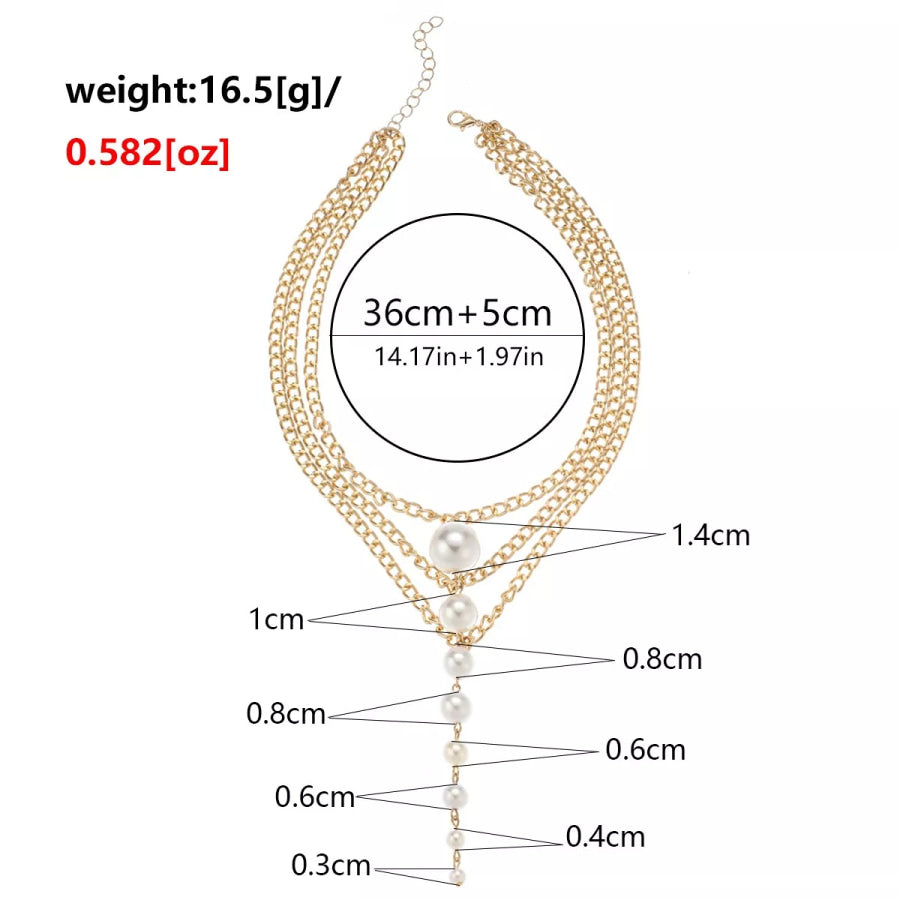 Multi-Layer Gold Chain Choker Necklace with Cascading Faux Pearls / onesize Apparel and Accessories