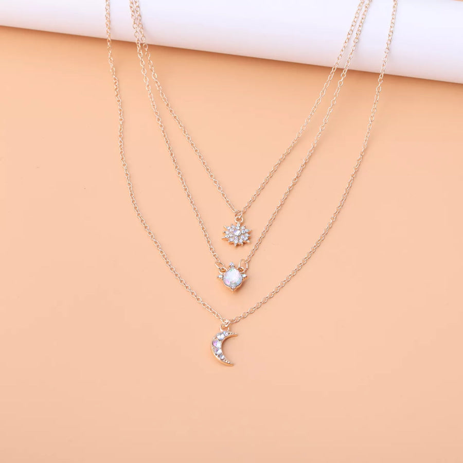 Multi-Layered Celestial Charm Necklace with Zircon Accents Gold / onesize Apparel and Accessories