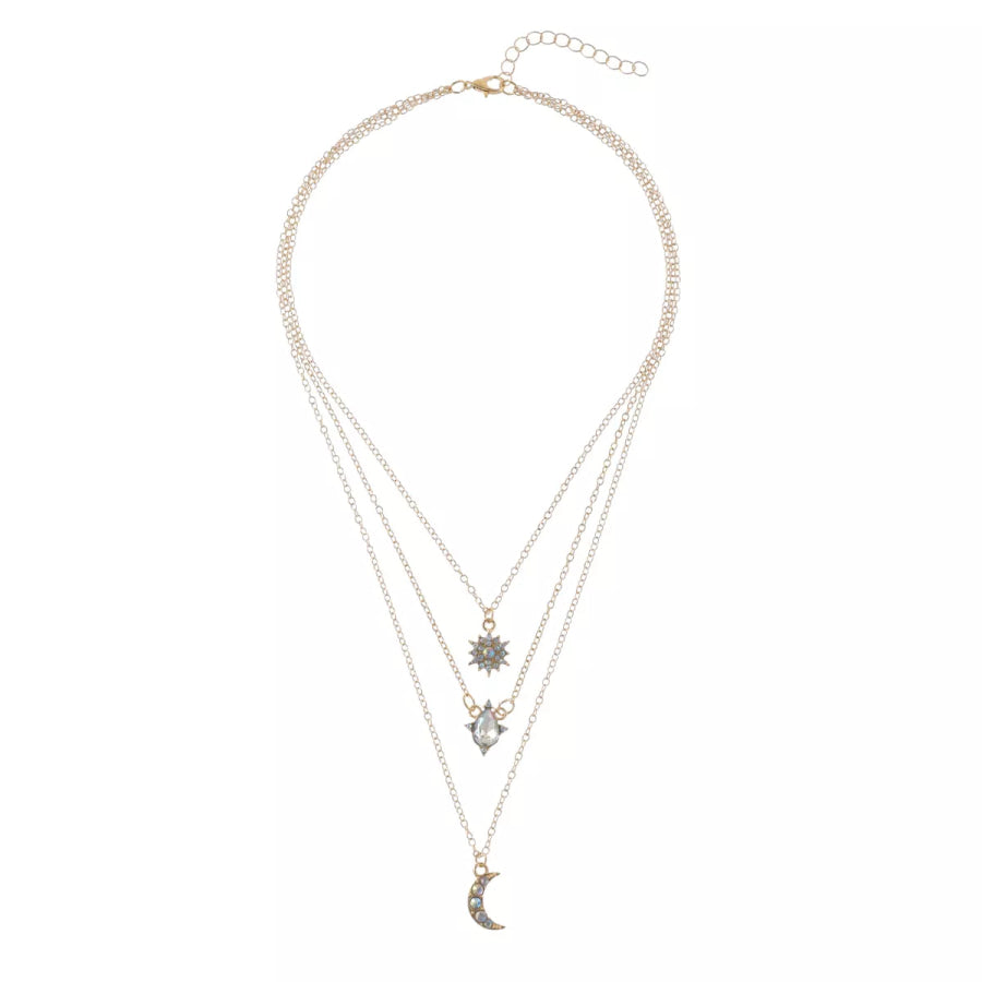 Multi-Layered Celestial Charm Necklace with Zircon Accents Gold / onesize Apparel and Accessories