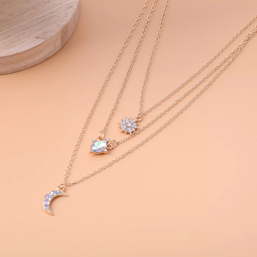 Multi-Layered Celestial Charm Necklace with Zircon Accents Gold / onesize Apparel and Accessories