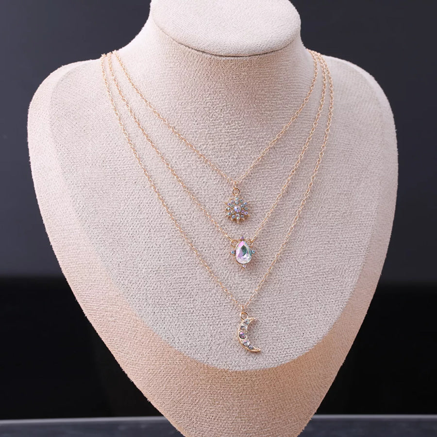 Multi-Layered Celestial Charm Necklace with Zircon Accents Gold / onesize Apparel and Accessories