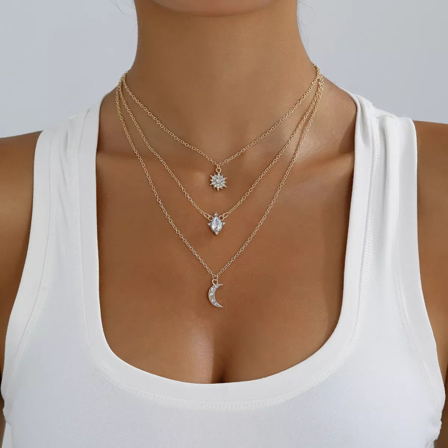 Multi-Layered Celestial Charm Necklace with Zircon Accents Gold / onesize Apparel and Accessories