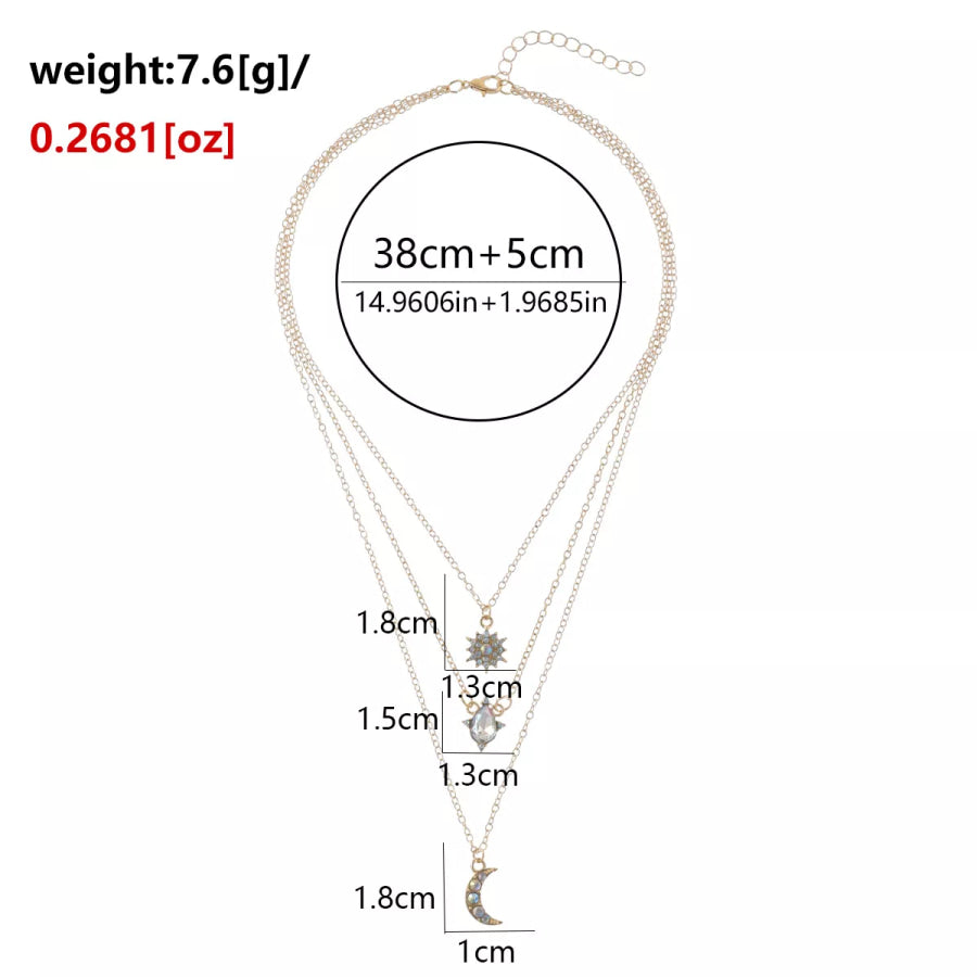 Multi-Layered Celestial Charm Necklace with Zircon Accents Gold / onesize Apparel and Accessories