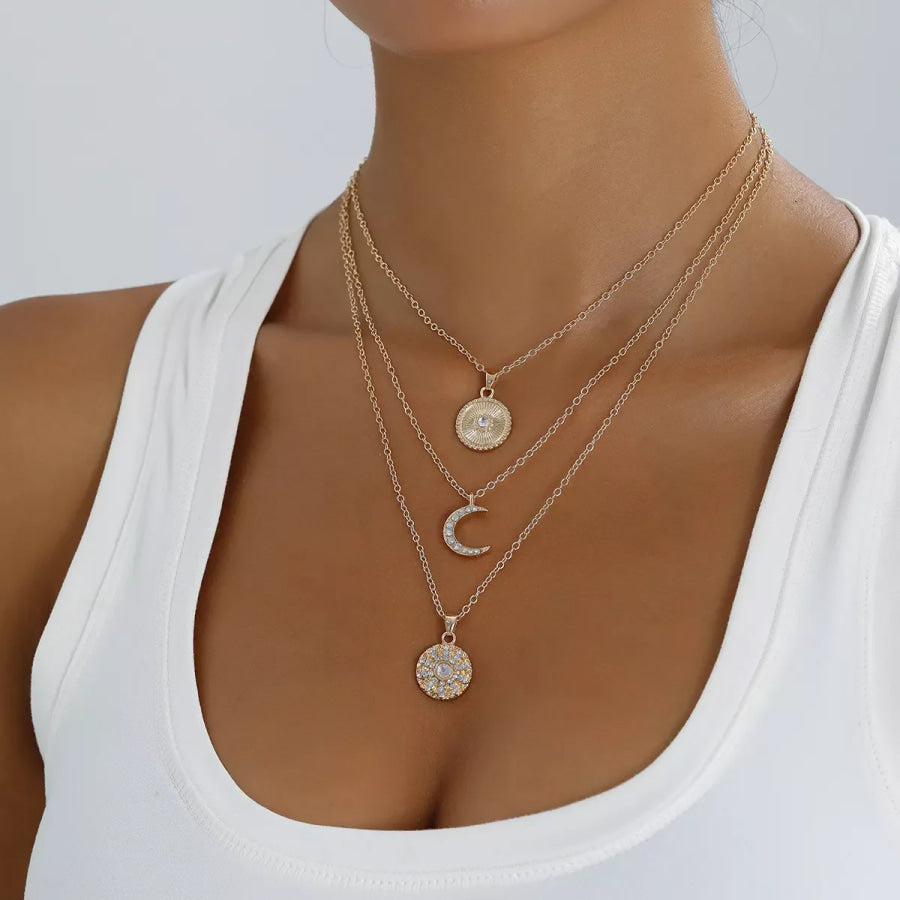 Multi-Layered Gold-Tone Moon and Coin Pendant Necklace Gold / onesize Apparel Accessories