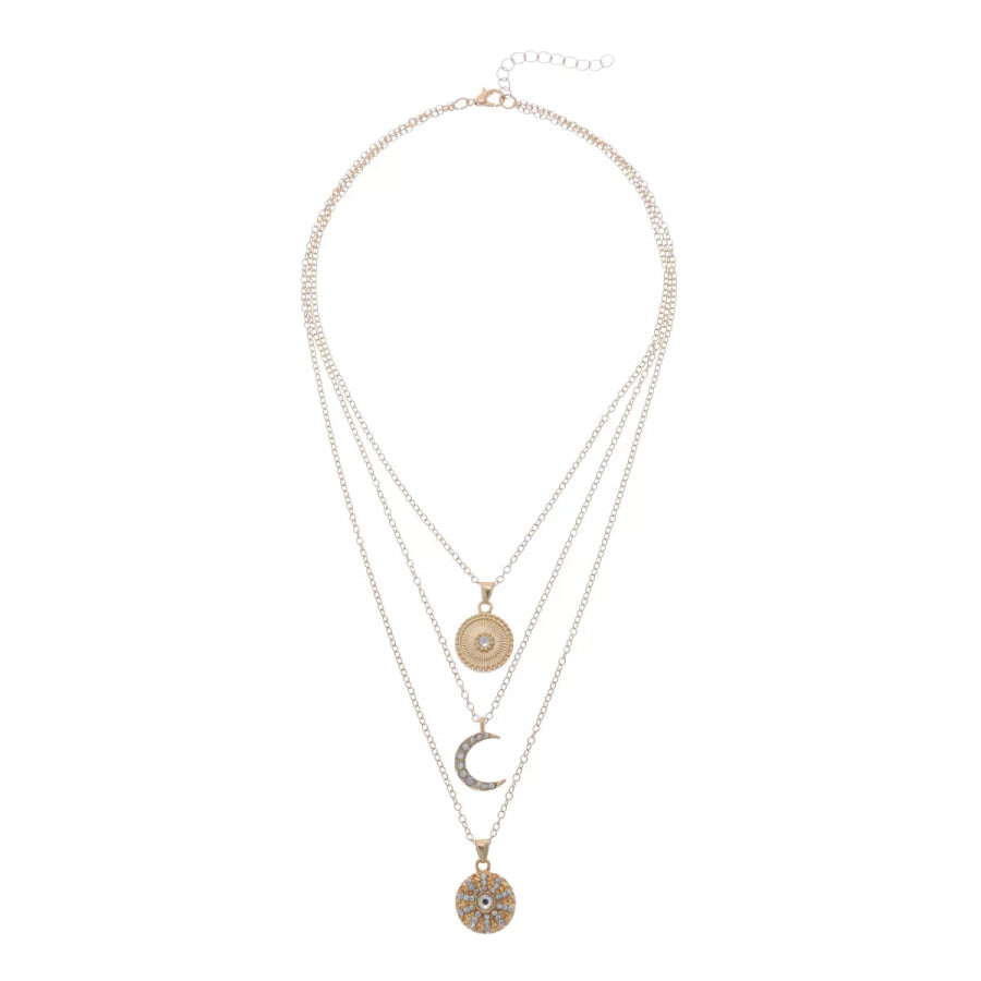 Multi-Layered Gold-Tone Moon and Coin Pendant Necklace Gold / onesize Apparel Accessories