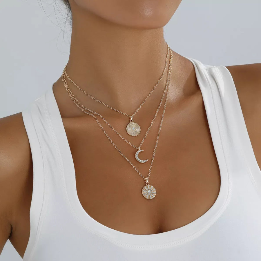 Multi-Layered Gold-Tone Moon and Coin Pendant Necklace Gold / onesize Apparel Accessories