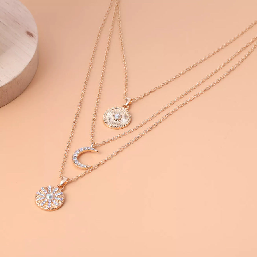 Multi-Layered Gold-Tone Moon and Coin Pendant Necklace Gold / onesize Apparel Accessories