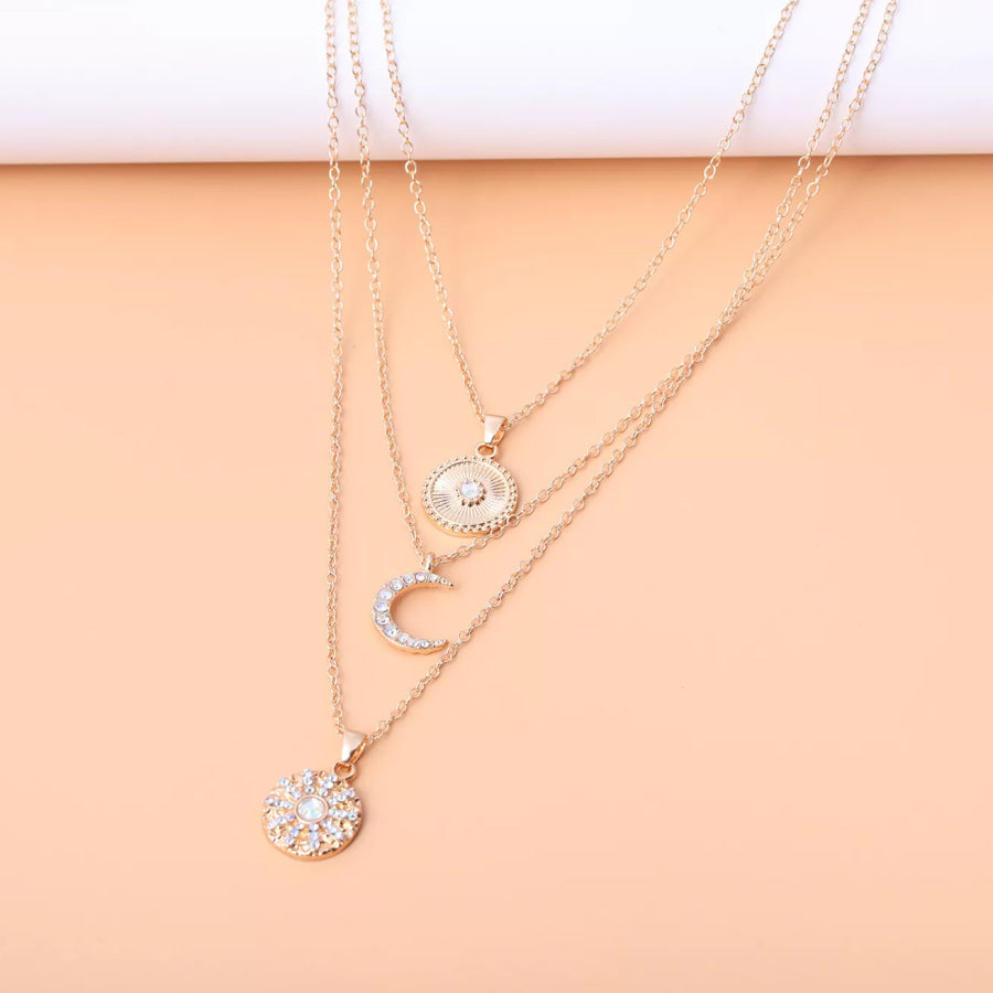 Multi-Layered Gold-Tone Moon and Coin Pendant Necklace Gold / onesize Apparel Accessories