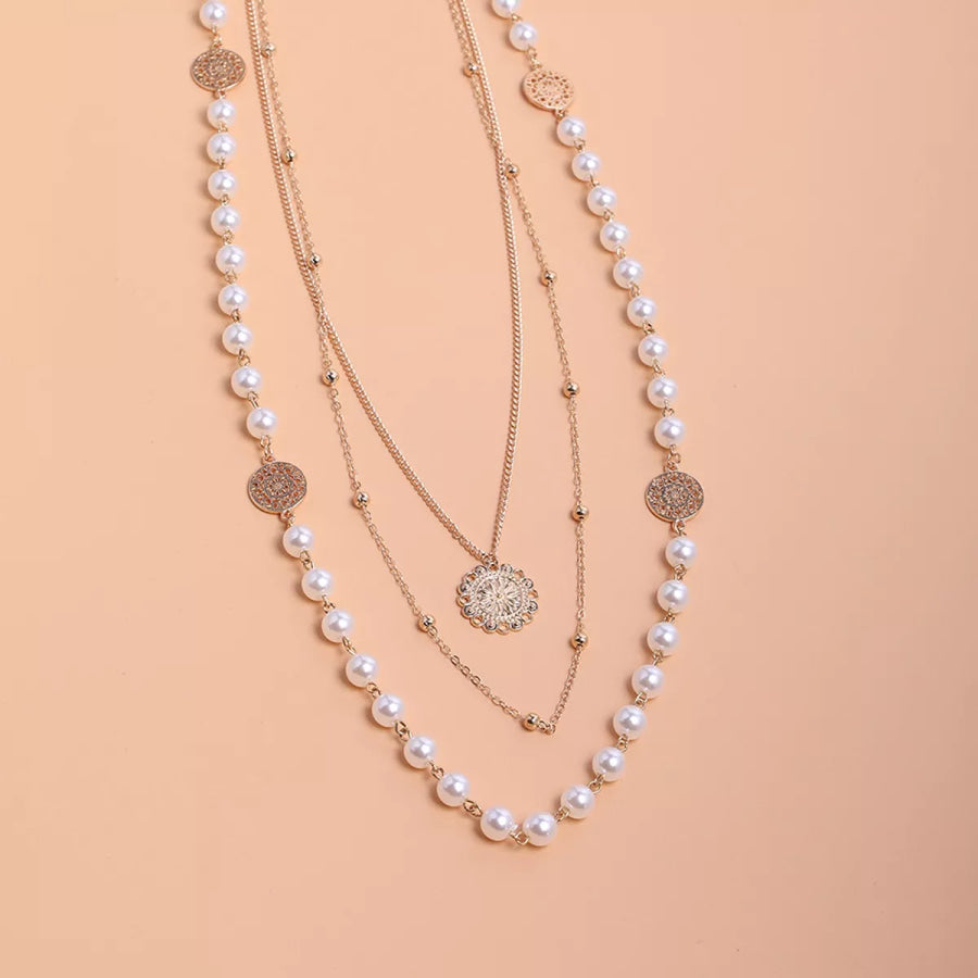 Multi-Layered Pearl and Coin Pendant Necklace Gold / onesize Apparel and Accessories