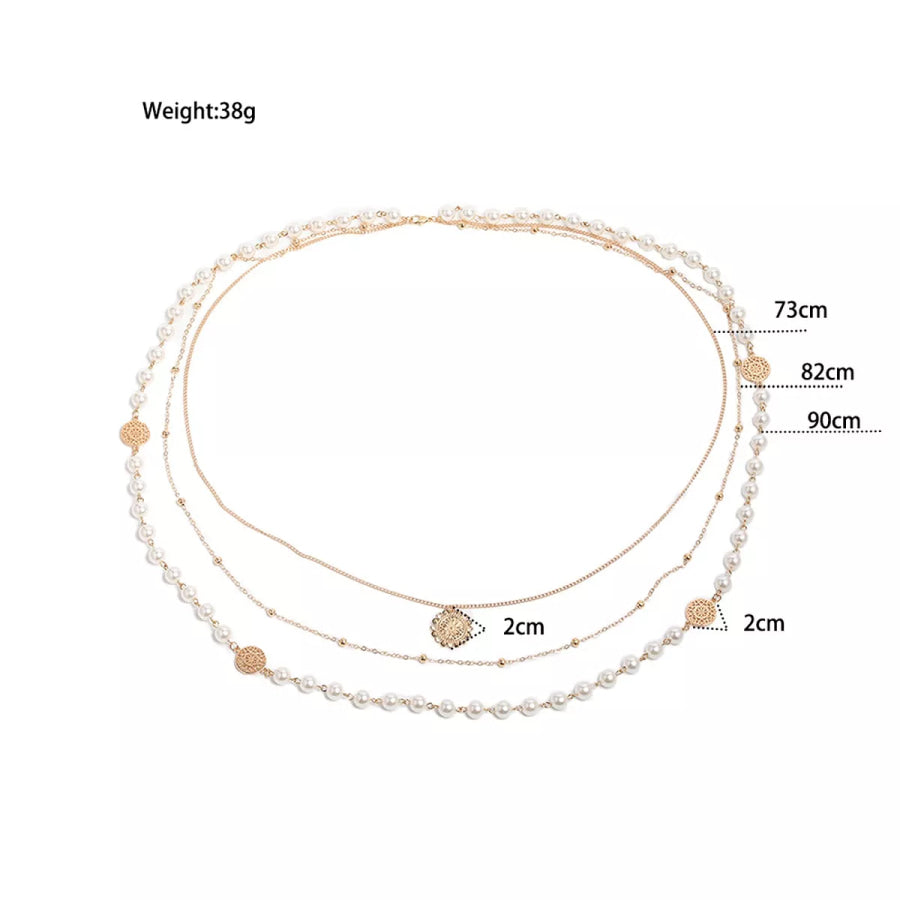Multi-Layered Pearl and Coin Pendant Necklace Gold / onesize Apparel and Accessories