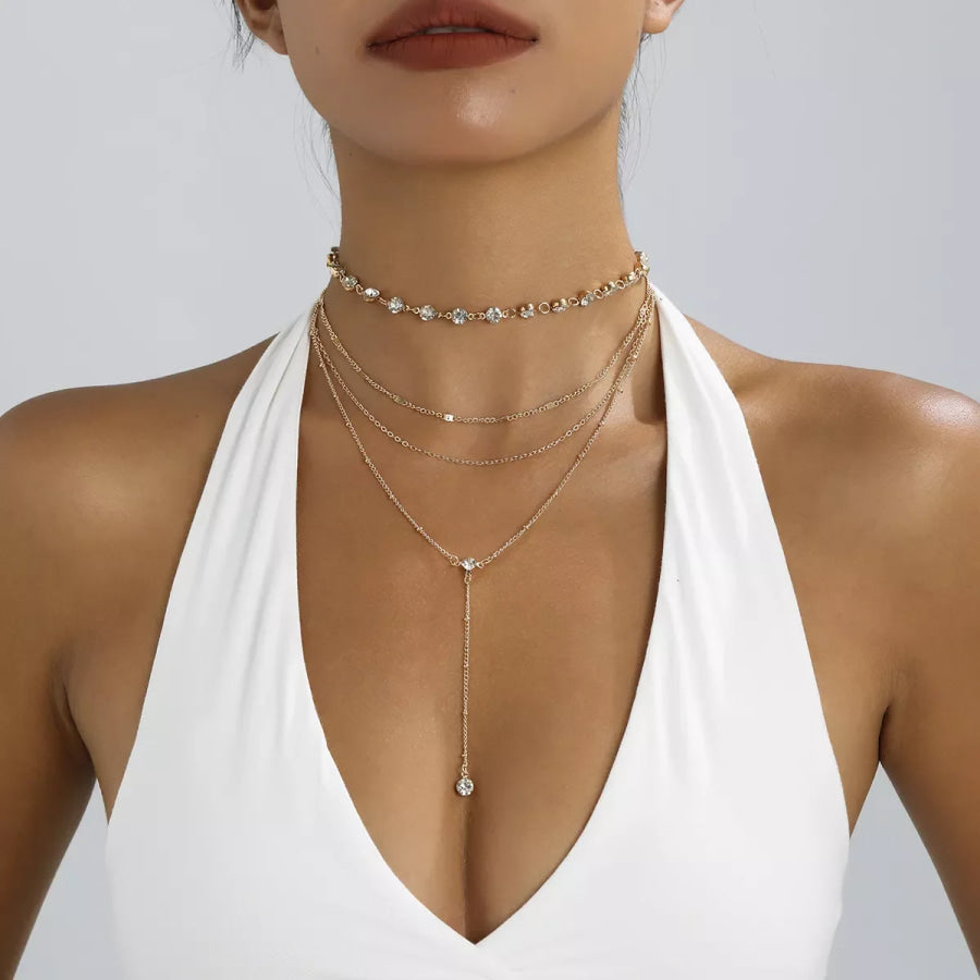Multi-Layered Rhinestone Choker Necklace Gold / onesize Apparel and Accessories