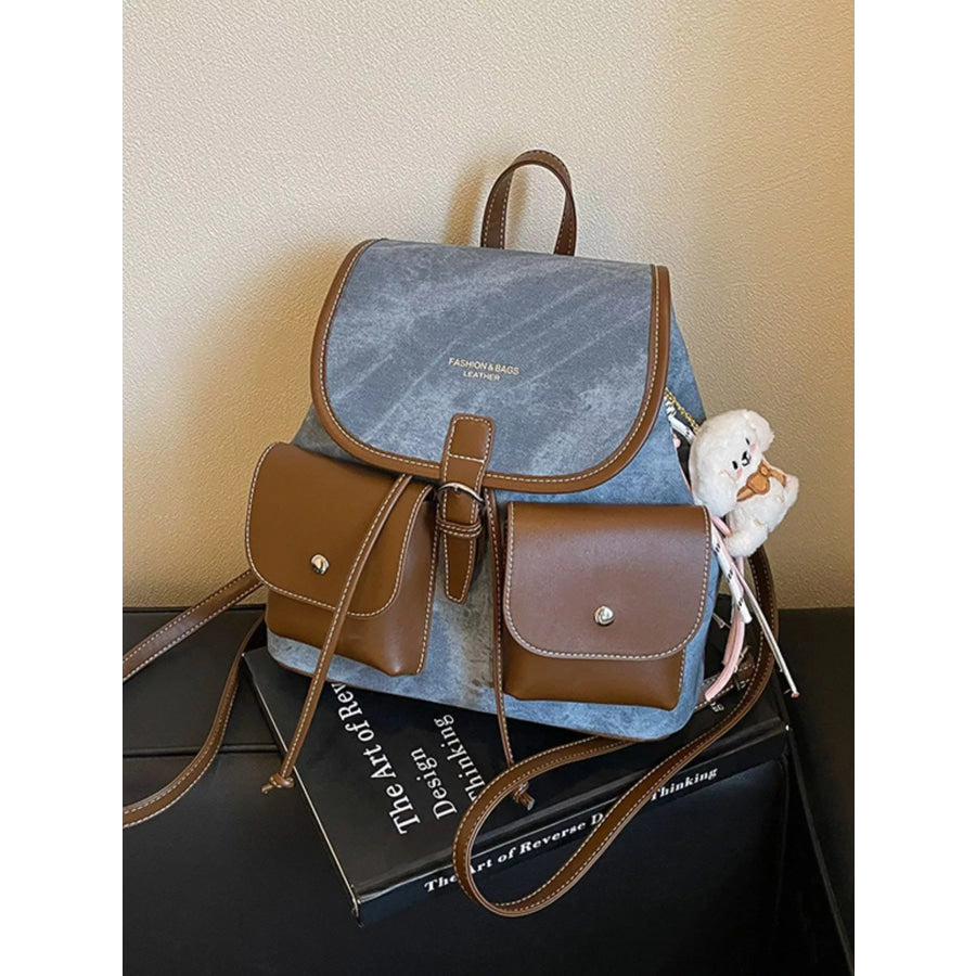 Multi-Pocket Casual Backpack Bag Blue / One Size Apparel and Accessories
