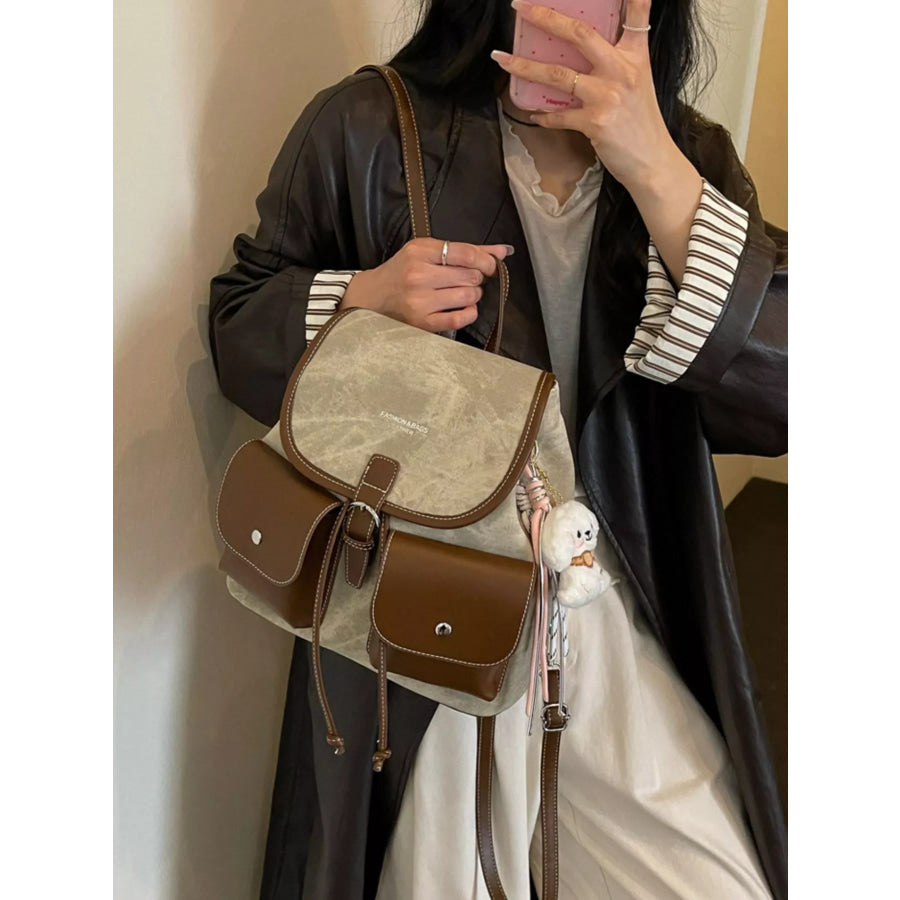 Multi-Pocket Casual Backpack Bag Off-white / One Size Apparel and Accessories