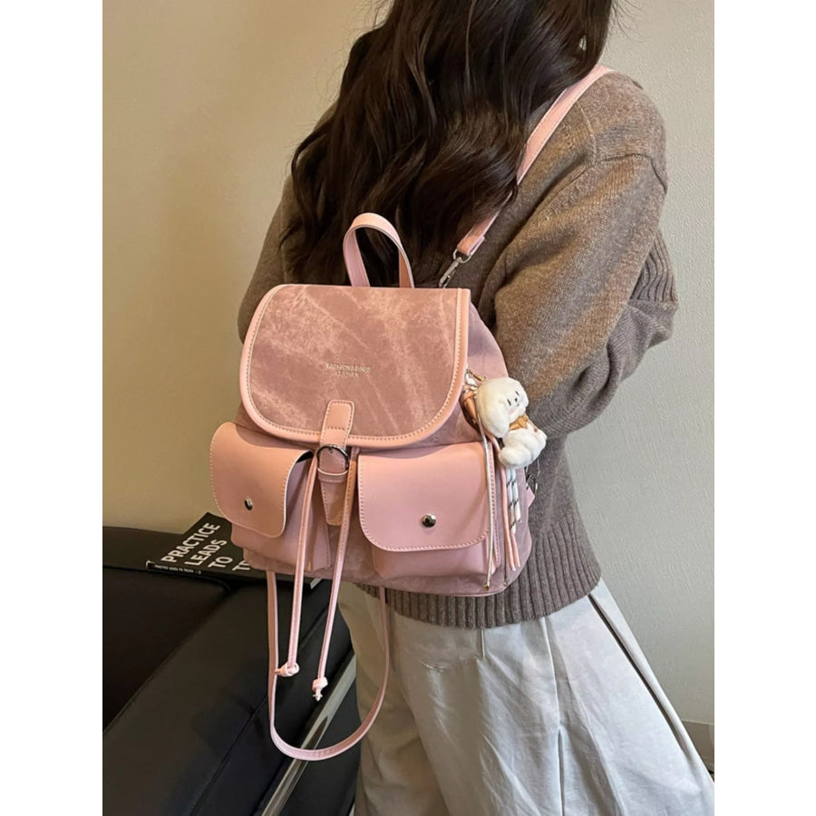 Multi-Pocket Casual Backpack Bag Pink / One Size Apparel and Accessories