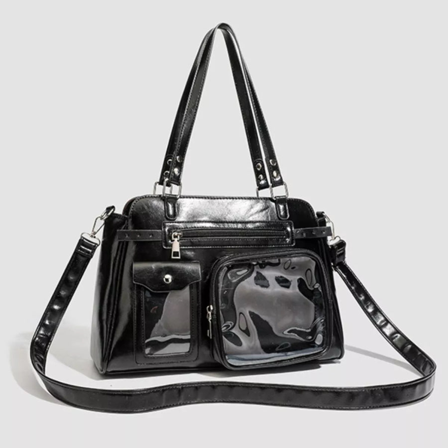 Multi-Pocket Clear Window Shoulder Bag Black / onesize Apparel and Accessories