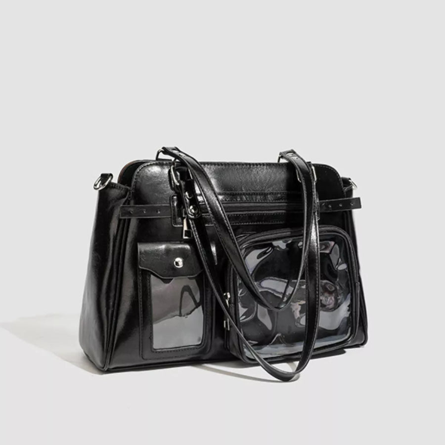 Multi-Pocket Clear Window Shoulder Bag Black / onesize Apparel and Accessories
