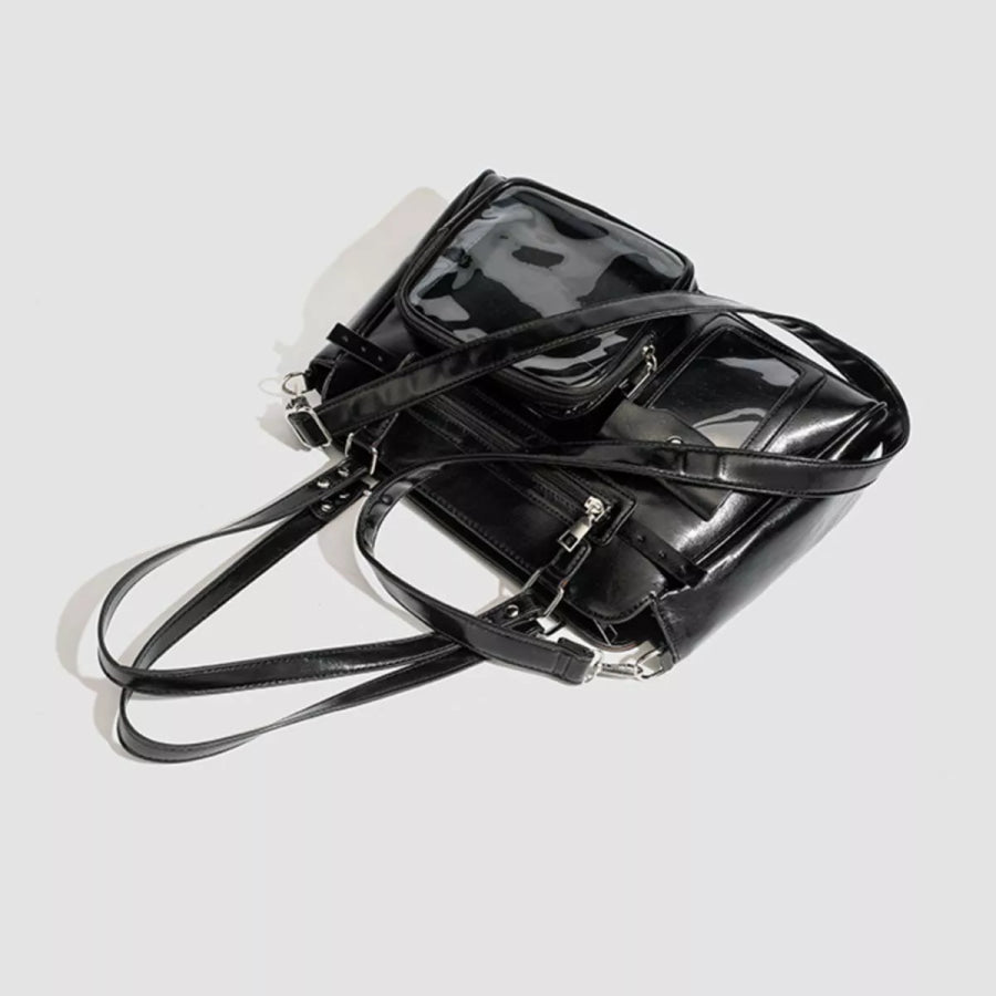 Multi-Pocket Clear Window Shoulder Bag Black / onesize Apparel and Accessories