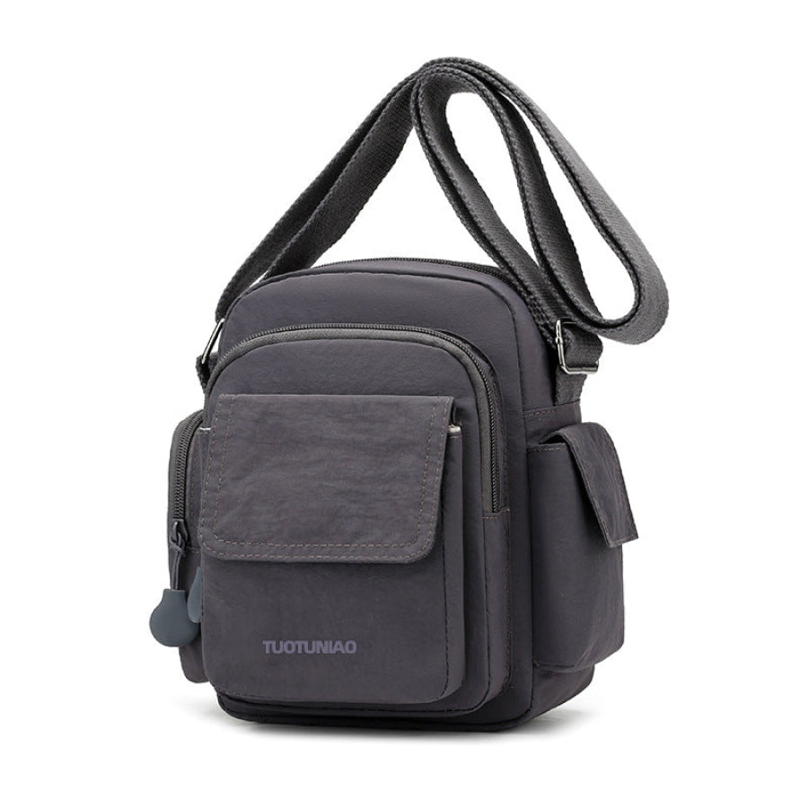 Multi-Pocket Lightweight Nylon Crossbody Bag Gray / One Size Apparel and Accessories