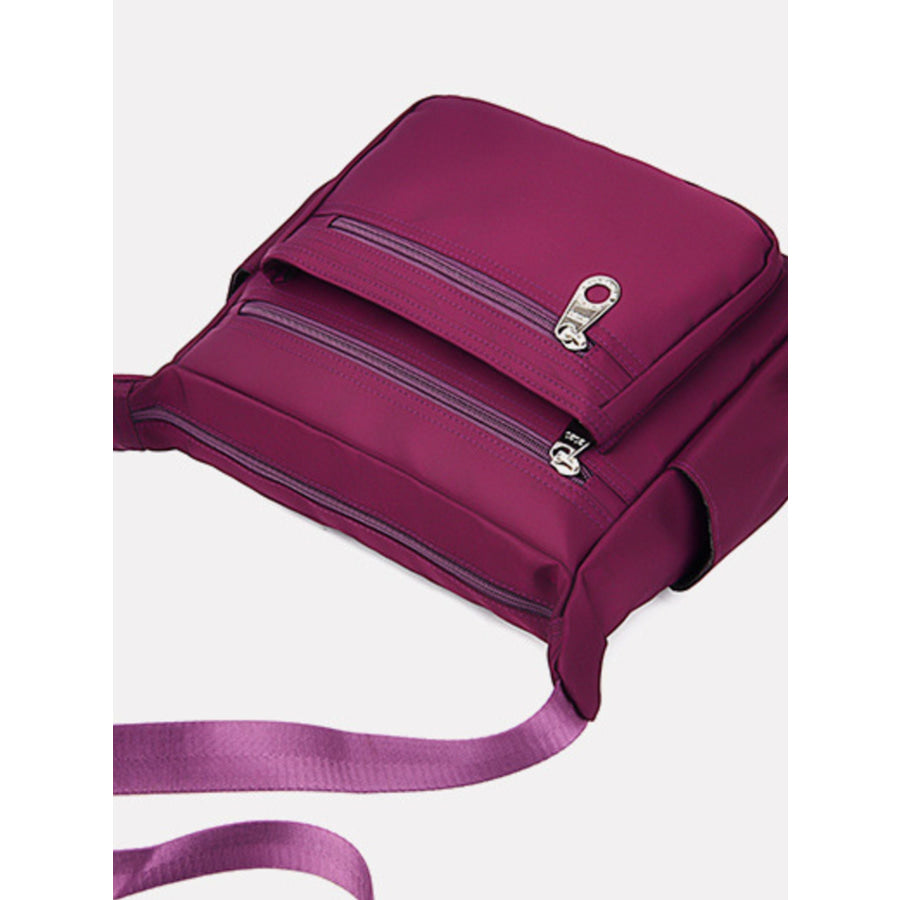 Multi-Pocket Lightweight Nylon Crossbody Bag Red-Violet / One Size Apparel and Accessories