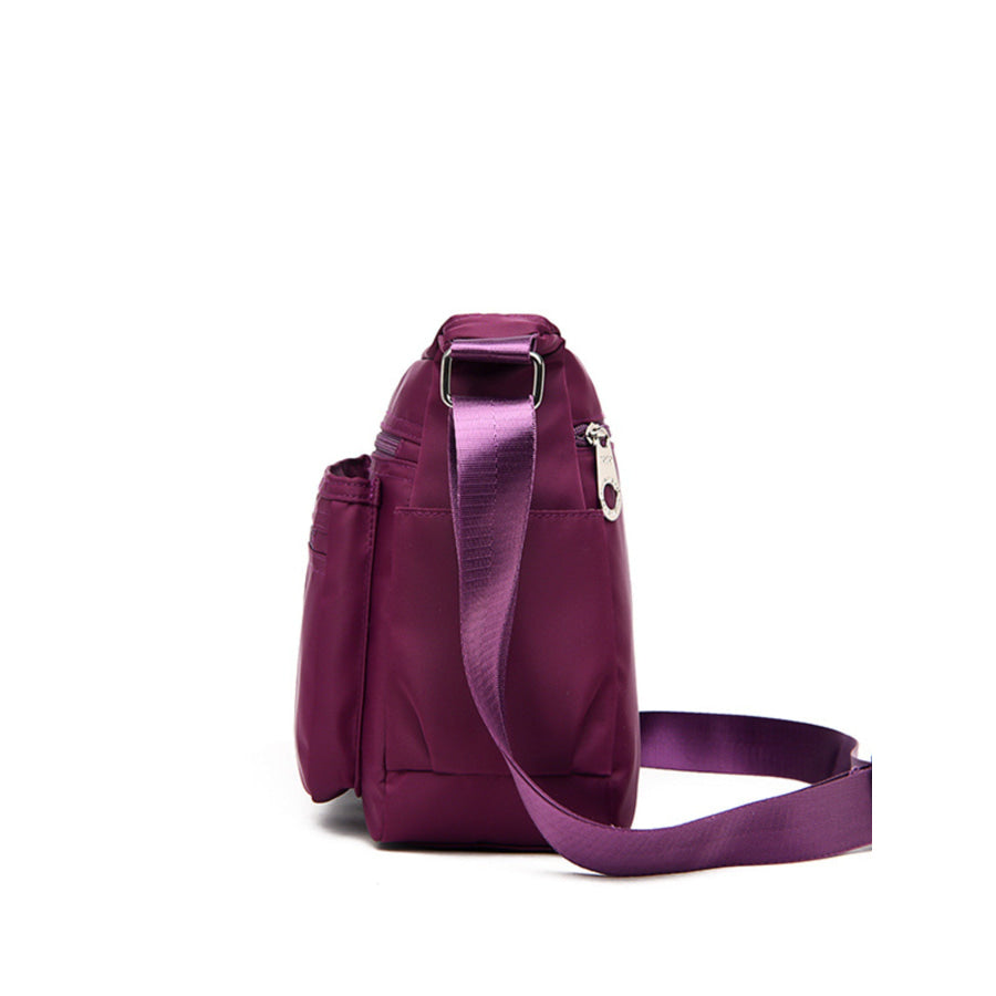 Multi-Pocket Lightweight Nylon Crossbody Bag Red-Violet / One Size Apparel and Accessories
