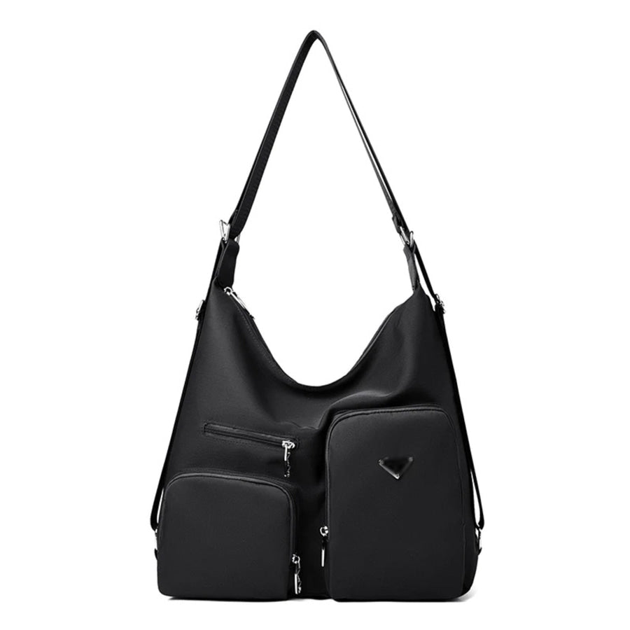 Multi-Pocket Lightweight Nylon Shoulder Bag Black / One Size Apparel and Accessories