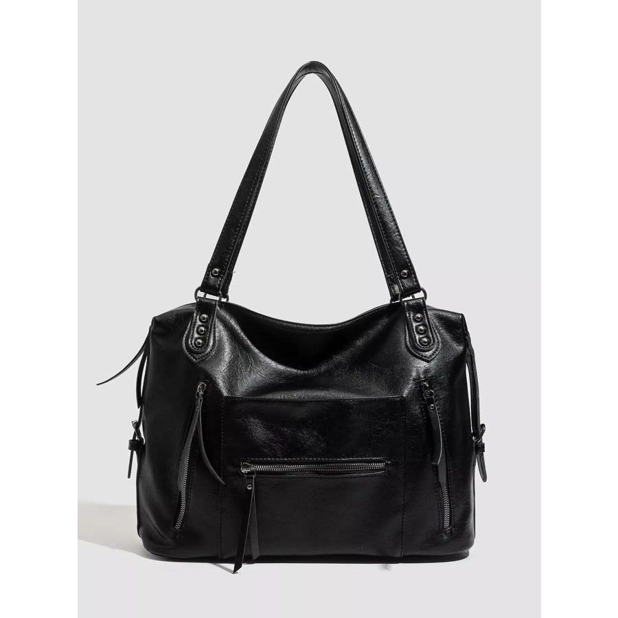 Multi-Pocket Zippered Shoulder Bag Black / onesize