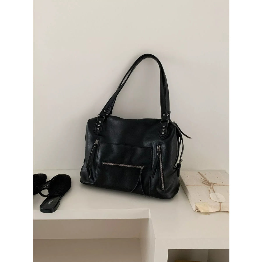 Multi-Pocket Zippered Shoulder Bag Black / onesize