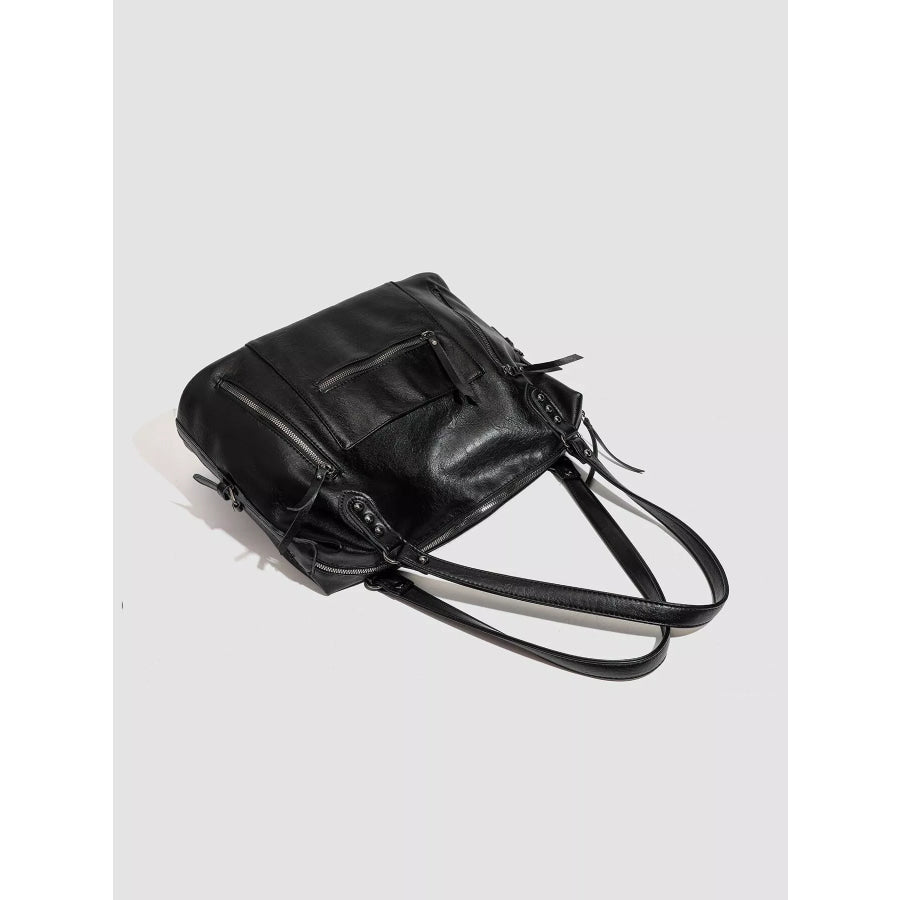 Multi-Pocket Zippered Shoulder Bag Black / onesize