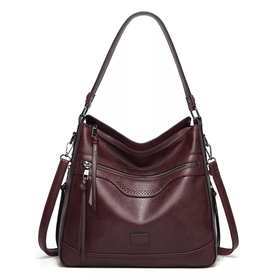 Multi-Pockets Leather Handbag Coffee / onesize Apparel and Accessories