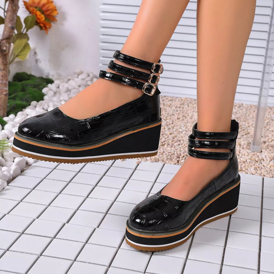 Multi-Strap Wedge Pumps Black / 36 Apparel and Accessories