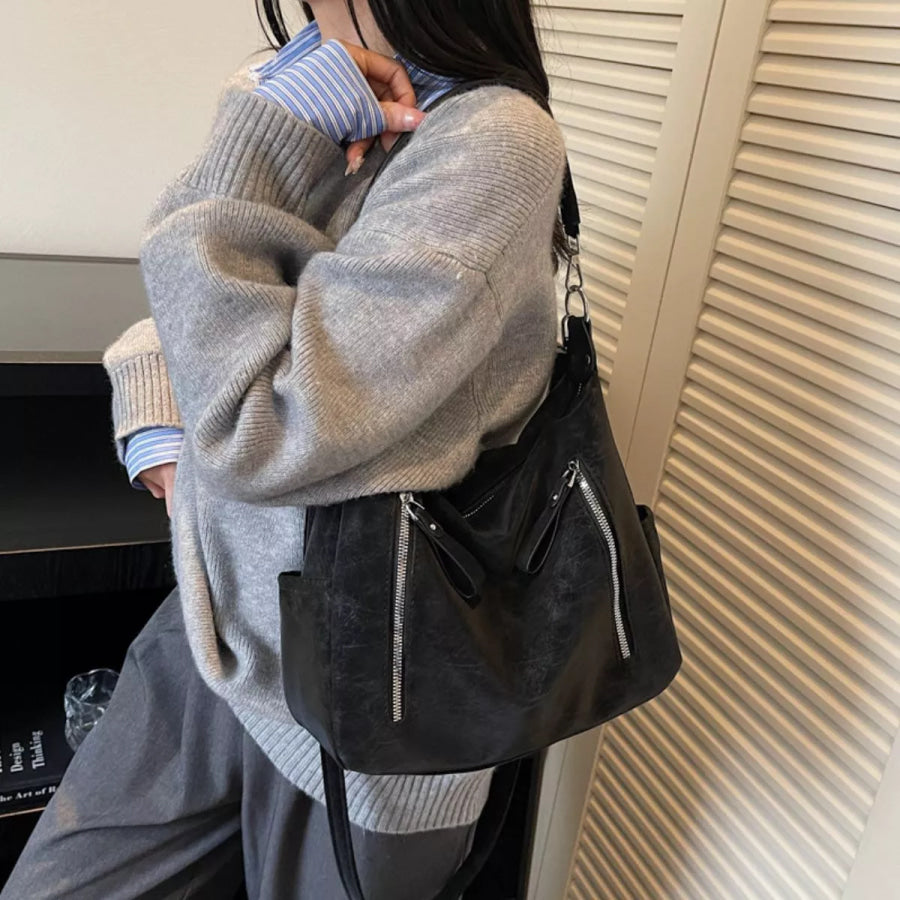 Multi-Zipper Casual Shoulder Bag Black / onesize Apparel and Accessories