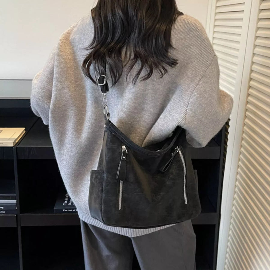 Multi-Zipper Casual Shoulder Bag Black / onesize Apparel and Accessories