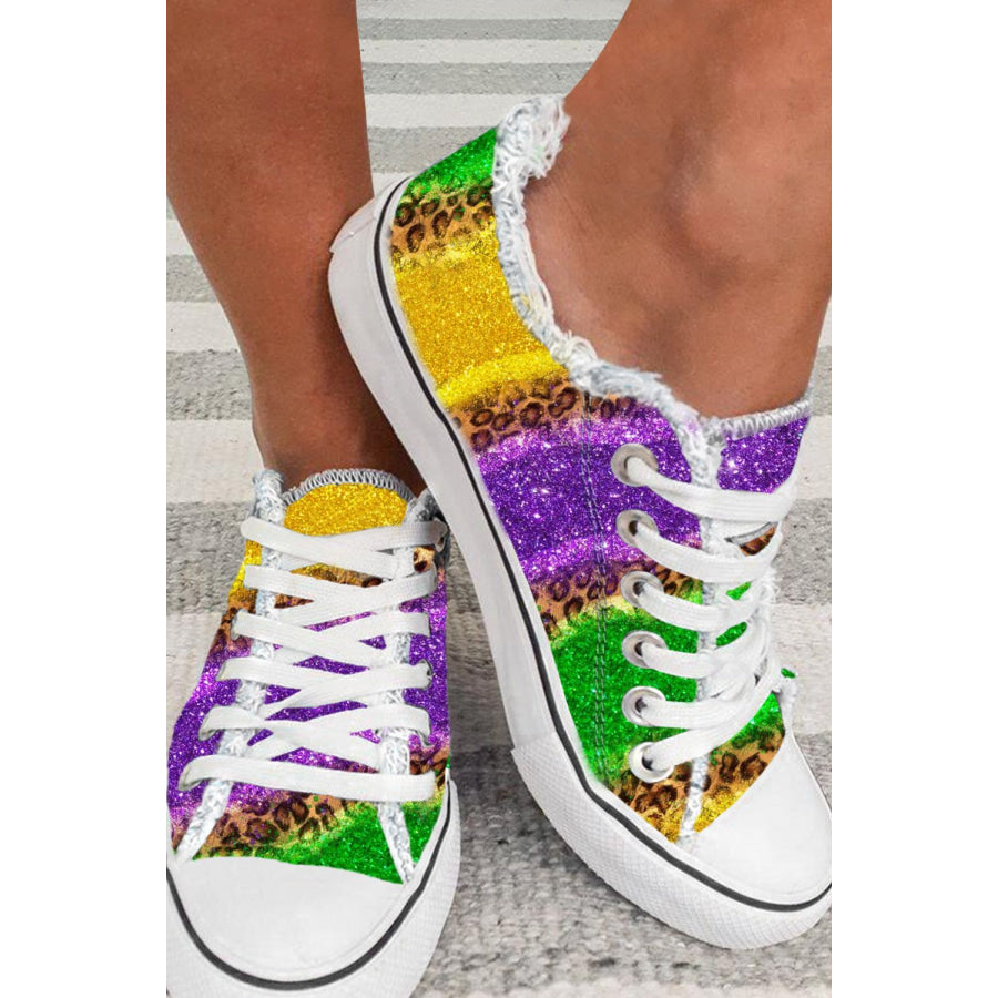 Multicolor Leopard Color Block Lace-up Canvas Shoes Multicolor / 38 / 100% PVC Shoes & Bags/Women’s Shoes