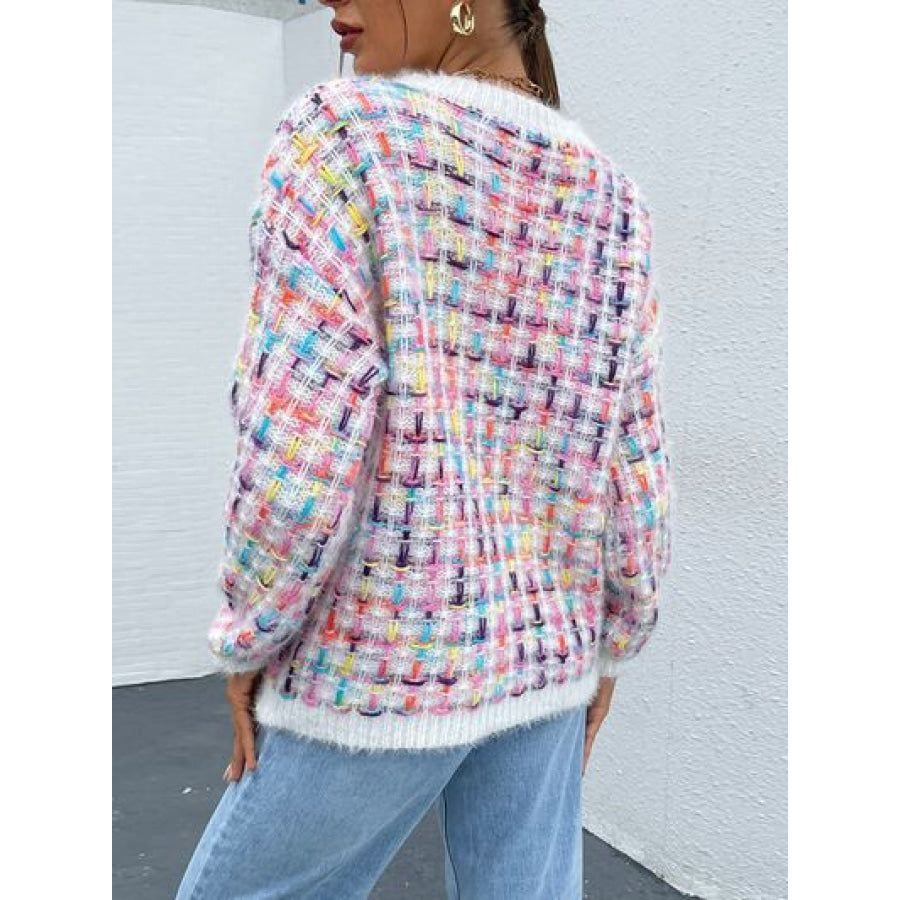Multicolor Round Neck Dropped Shoulder Sweater Apparel and Accessories