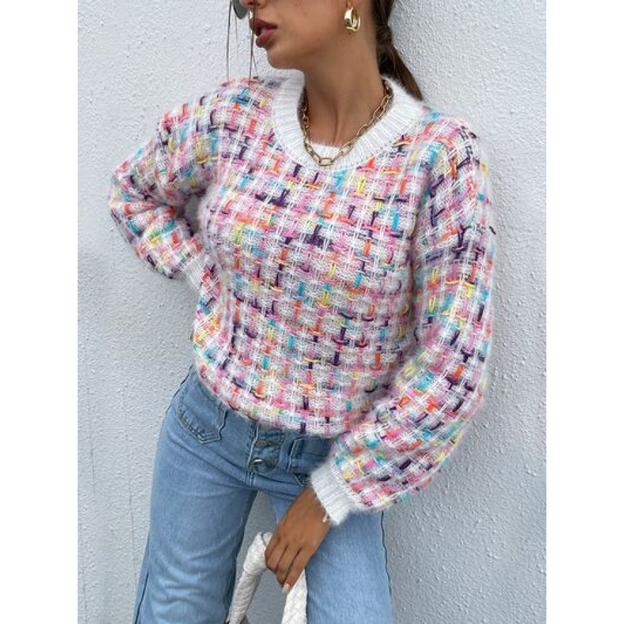 Multicolor Round Neck Dropped Shoulder Sweater Apparel and Accessories