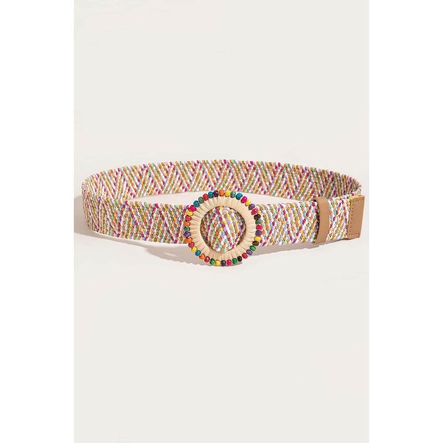 Multicolored Beaded Round Buckle Belt Multicolor / One Size Apparel and Accessories