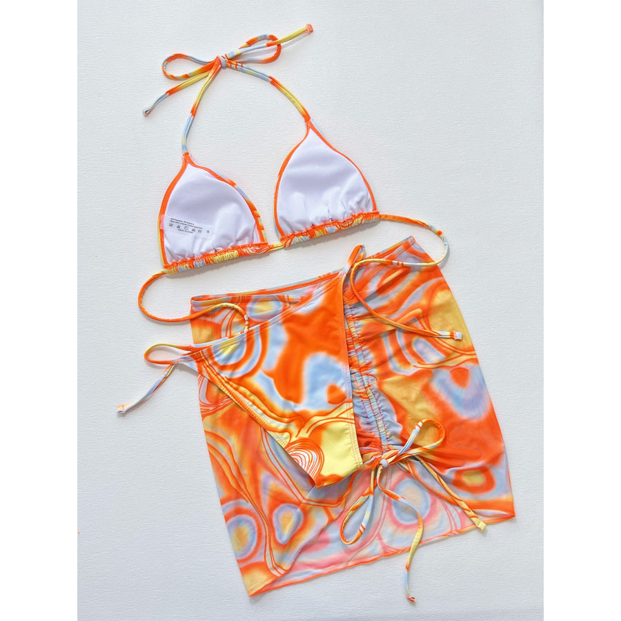Multicolored Drawstring Ruched Three-Piece Swim Set Apparel and Accessories