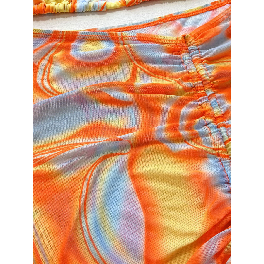 Multicolored Drawstring Ruched Three-Piece Swim Set Apparel and Accessories