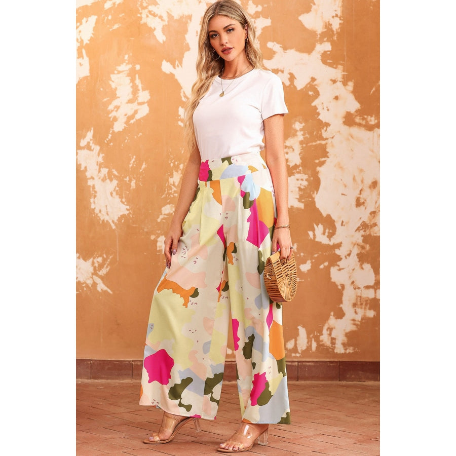 Multicolored High Waist Wide Leg Pants