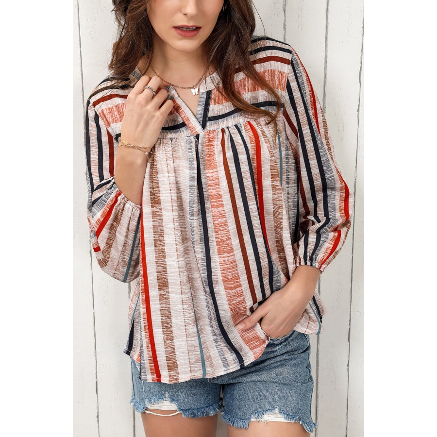 Multicolored Stripe Notched Neck Top