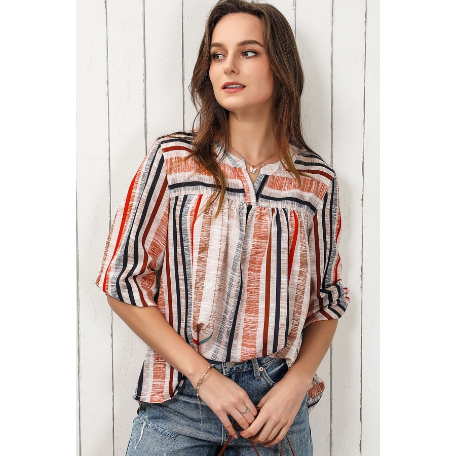 Multicolored Stripe Notched Neck Top