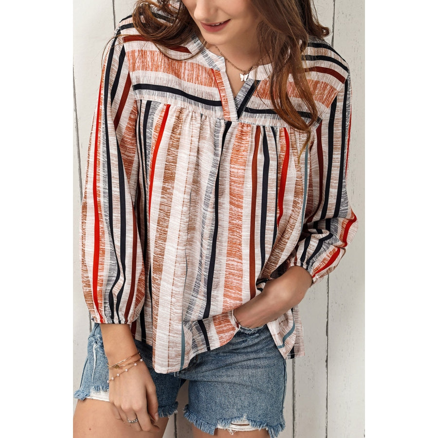 Multicolored Stripe Notched Neck Top