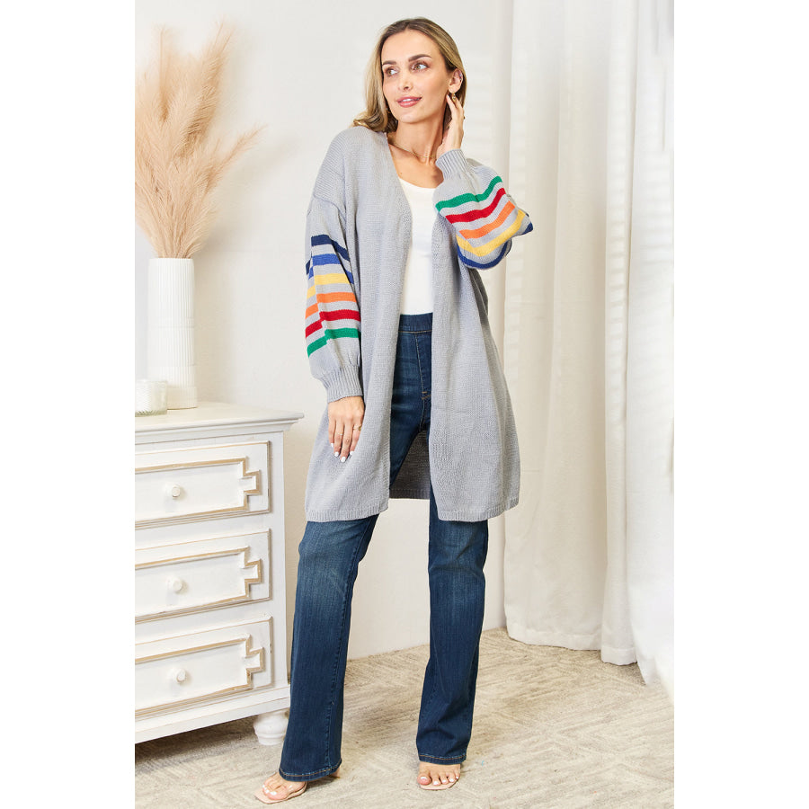 Multicolored Stripe Open Front Longline Cardigan Apparel and Accessories