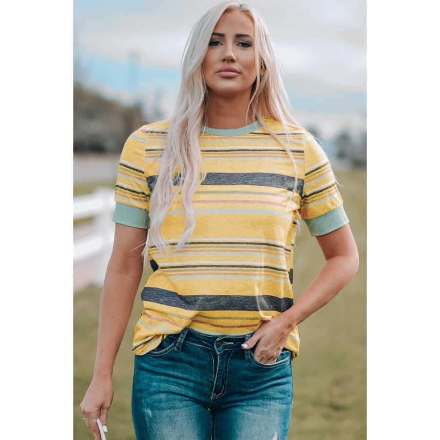 Multicolored Striped Round Neck Tee Shirt Multi / S