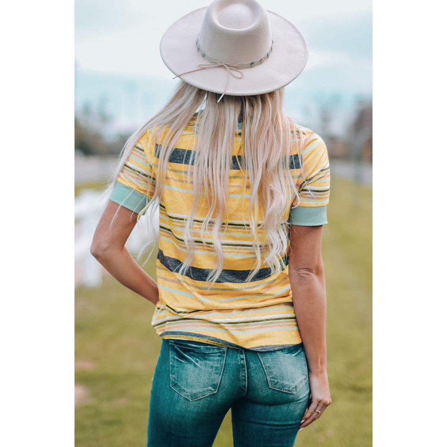 Multicolored Striped Round Neck Tee Shirt