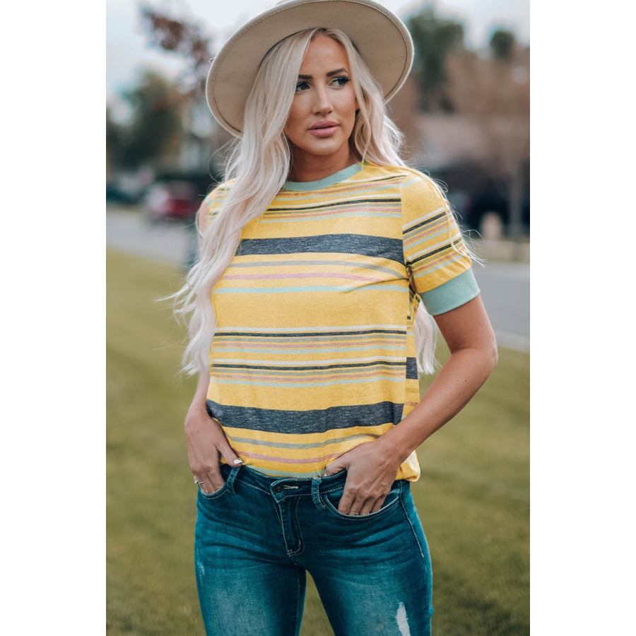 Multicolored Striped Round Neck Tee Shirt