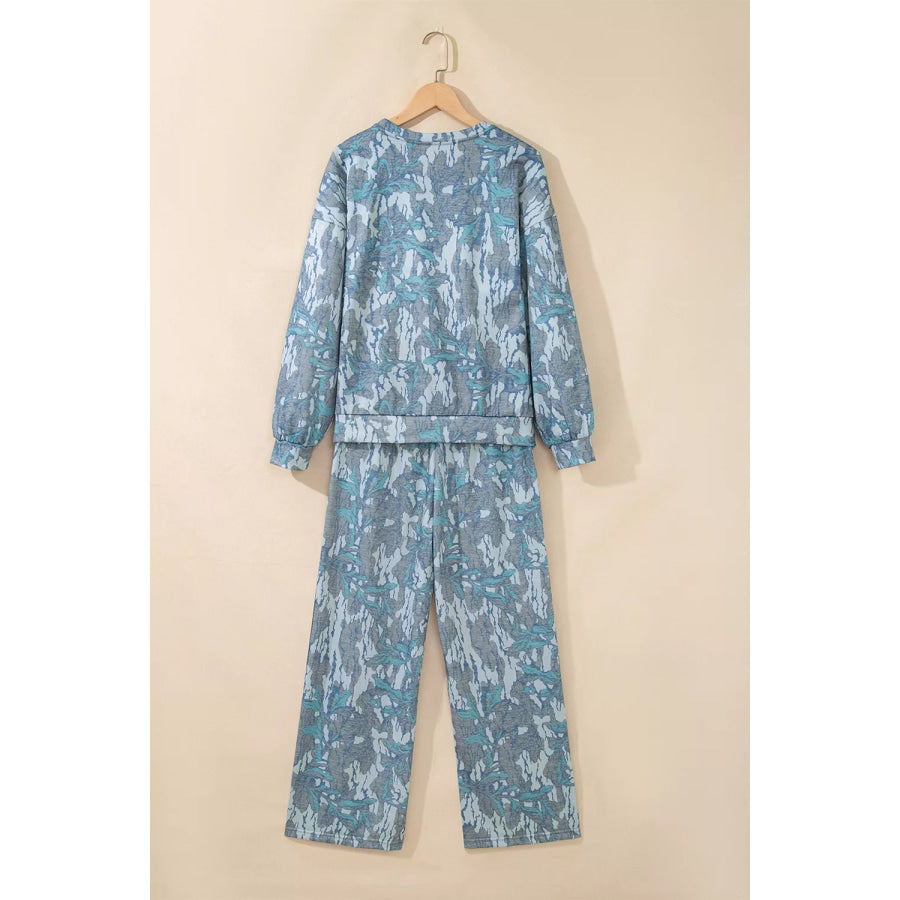 Multicolour Abstract Botanical Print Top and Drawstring Pants Set Apparel and Accessories